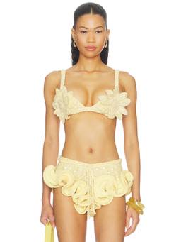 PatBO - Iara Crochet Women's Beaded 3D Floral Bra Top Yellow