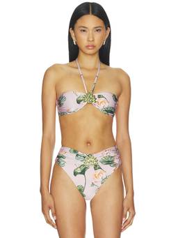 PatBO - Lotus Women's Padded Halter Bandeau Bikini Top Pink