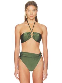 PatBO - Aurora Lycra Women's Padded Halter Neck Bikini Top Green