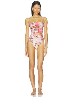 PatBO - Orchid Bloom Women's Cut-Out Floral One Piece Swimsuit Rose