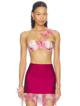 PatBO - Orchid Bloom Women's Underwire Beaded Floral Bikini Top Rose