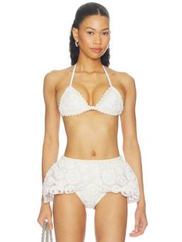 PatBO - Gal Embroidery Women's Unpadded Halter Neck Bikini Top White
