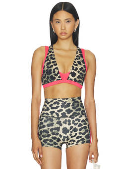P.E Nation - Unity Women's Wirefree Racerback Sports Bra Leopard & Pink