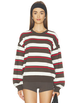 P.E Nation - Retreat Stripe Women's Knit Crew Neck Pullover Sweater Olive