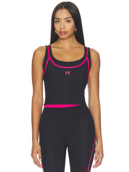 P.E Nation - Forward Women's Ribbed Cropped Layered Sports Bra Black
