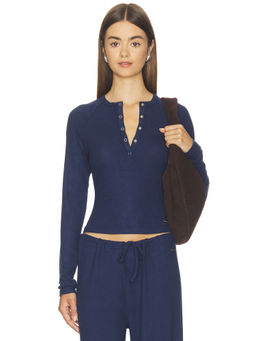 P.E Nation - Haven Women's Long Sleeve Henley Neck Top Navy Blue