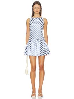 PEIXOTO - Addison Women's Polka Dot Sleeveless Mini A-Line Dress Navy Blue