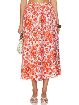 PEIXOTO - Paula Women's Floral Print Poplin Midi Skirt Red