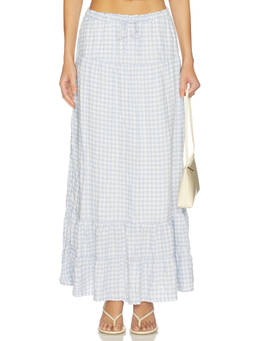 PEIXOTO - Riley Women's Gingham Drawstring Maxi Skirt Blue