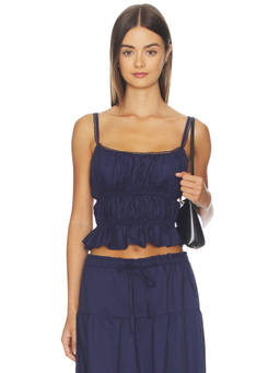 PEIXOTO - Amelia Women's Shirred Sleeveless Crop Top Navy Blue