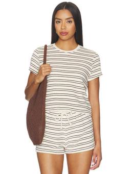 perfectwhitetee - Cotton Blend Women's Striped Crew Neck Tee Off White