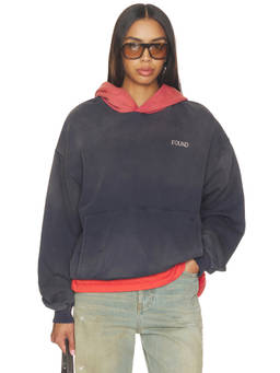Found - Distressed Women's Logo Hooded Pullover Hoodie Washed Red & Navy