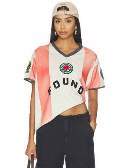 Found - Striped Statesman Women's Relaxed V-Neck Jersey Top Red
