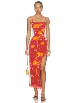 PH5 - Iris Women's Lace Trim Bodycon Maxi Dress Orange