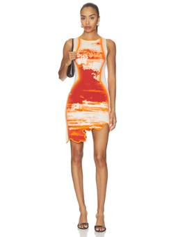 PH5 - Hazel Mini Women's Sleeveless Wavy Hem Bodycon Dress Orange