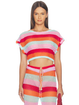PQ - Renee Women's Sheer Crochet Knit Crop Top Multi-Color