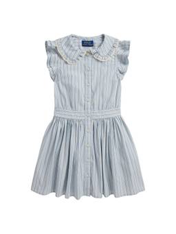POLO RALPH LAUREN - Kids Cap Sleeve Striped Collar Shirt Dress Blue