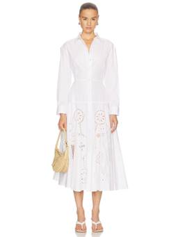 POLO RALPH LAUREN - Collared Women's Long Sleeve Button-Front Shirt Midi Dress White