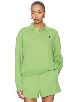 POLO RALPH LAUREN - Island Fleece Women's Collared Button Sweatshirt Green