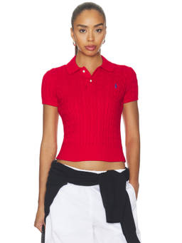 POLO RALPH LAUREN - Short Sleeve Collared Knit Pullover Sweater Red