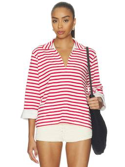 POLO RALPH LAUREN - Boating Jersey Women's Striped Collar Neck Polo Pullover Red