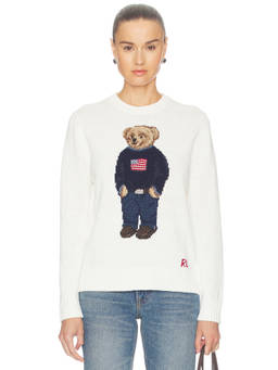 POLO RALPH LAUREN - Linen Bear Women's Knit Graphic Pullover Sweater Multi-Color