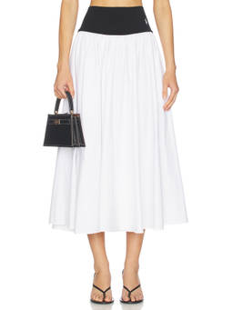 POLO RALPH LAUREN - Midi A-Line Women's High-Waist Poplin Midi Skirt White