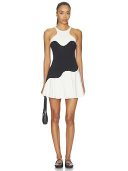Port de Bras - Wave Halter Women's Colorblock Sleeveless Mini Dress Black