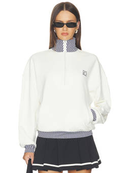 Port de Bras - Signature Women's Half-Zip Striped Trim Sweatshirt Off White