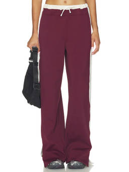 Port de Bras - Boxer Women's Mid-Waist Drawstring Wide Leg Trackpants Burgundy