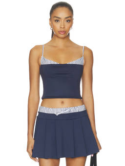 Port de Bras - Amaya Women's Striped Sweetheart Neck Crop Top Navy Blue