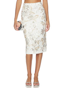 Prabal Gurung - Sequin Linen Women's Fitted Pencil Skirt White
