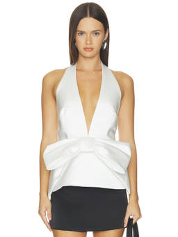 Prabal Gurung - Deep V-Neck Women's Halter Bow Detail Top White