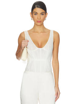 Prabal Gurung - Plisse Corset Women's Sheer Boned Bodysuit White