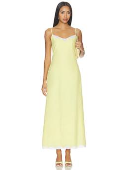 Posse - Tabitha Women's Lace Trim Shoulder Straps Maxi Slip Dress Yellow