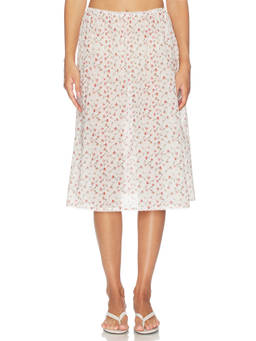 Posse - Charlotte Women's Floral Print Lace Trim Midi Skirt White