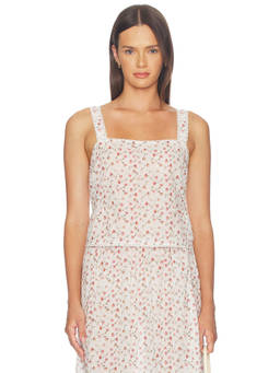 Posse - Charlotte Women's Floral Lace Trim Cotton Top Multi-Color