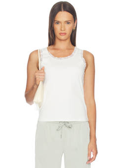 Posse - Roberta Women's Lace Trim Sleeveless Tank Top Ivory