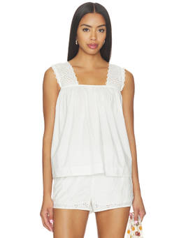 Posse - Organic Cotton Women's Eyelet Strap Square Neck Top Vintage White