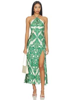 Poupette St Barth - Stella Long Women's Halter Neck Printed Maxi Dress Green