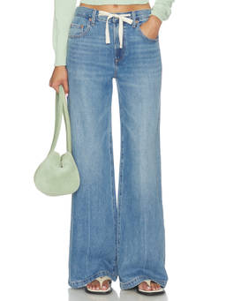 PISTOLA - Low Slung Women's Drawcord Palazzo Wide-Leg Jeans Blue