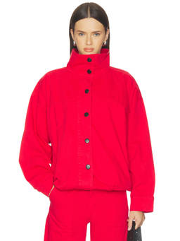 PISTOLA - Liberty Women's Funnel Neck Button Denim Jacket Red