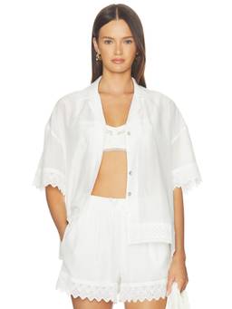 PISTOLA - Silk Blend Women's Lace Trim Button-Up Camp Shirt Off White