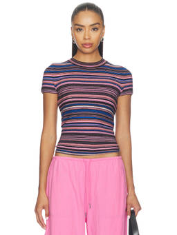 PISTOLA - Selene Women's Striped Short Sleeve Sweater Tee Multi-Color