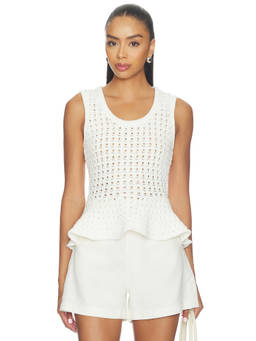 PISTOLA - Anna Women's Sleeveless Crochet Peplum Tank Top White