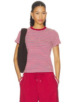PISTOLA - Alba Women's Striped Crew Neck Baby Tee Red