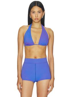 POST SWIM - X The Chemo Club Women Padded Ribbed Halter Bikini Top Blue