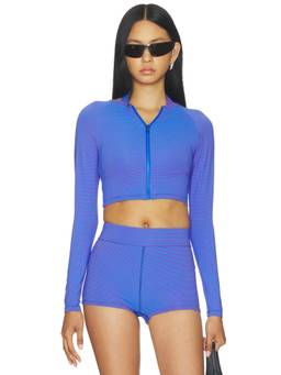 POST SWIM - X The Chemo Club Women's Ribbed Front Zip Rashguard Multi-Color