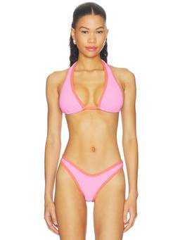 POST SWIM - Lolo Contrast Women's Padded Halter Bikini Top Pink