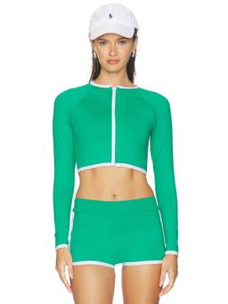 POST SWIM - Melanie Contrast Women's Zip Front Rashguard Green